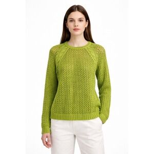 Fenn Wright Manson Large Lime Green Open‎ Knit Cable Accent Pullover Sweater